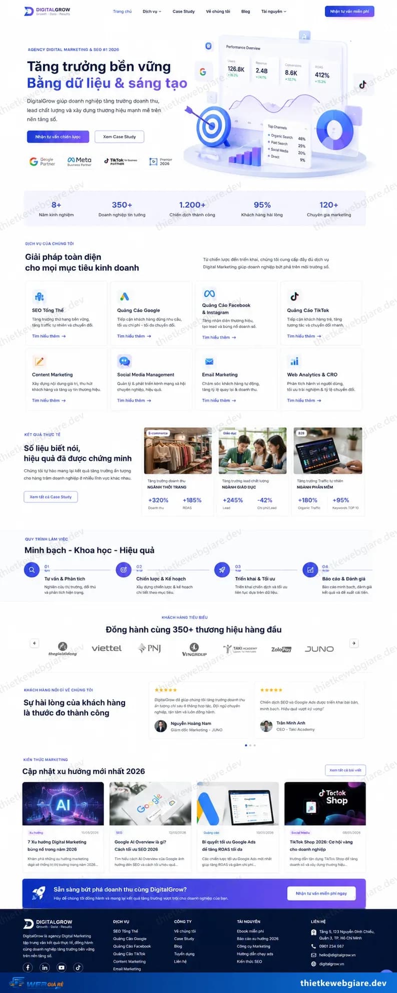 Toàn bộ giao diện mẫu website Agency marketing / quảng cáo — mẫu DigitalGrow
