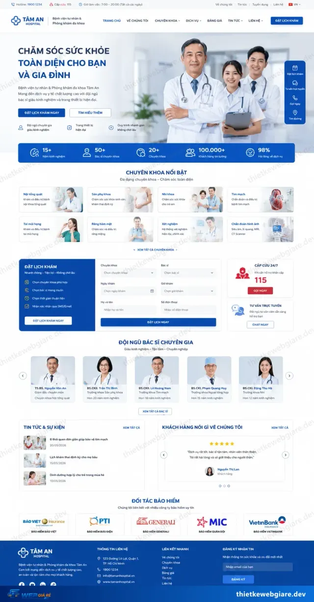 Mẫu website Bệnh viện / trung tâm y tế — giao diện Tâm An