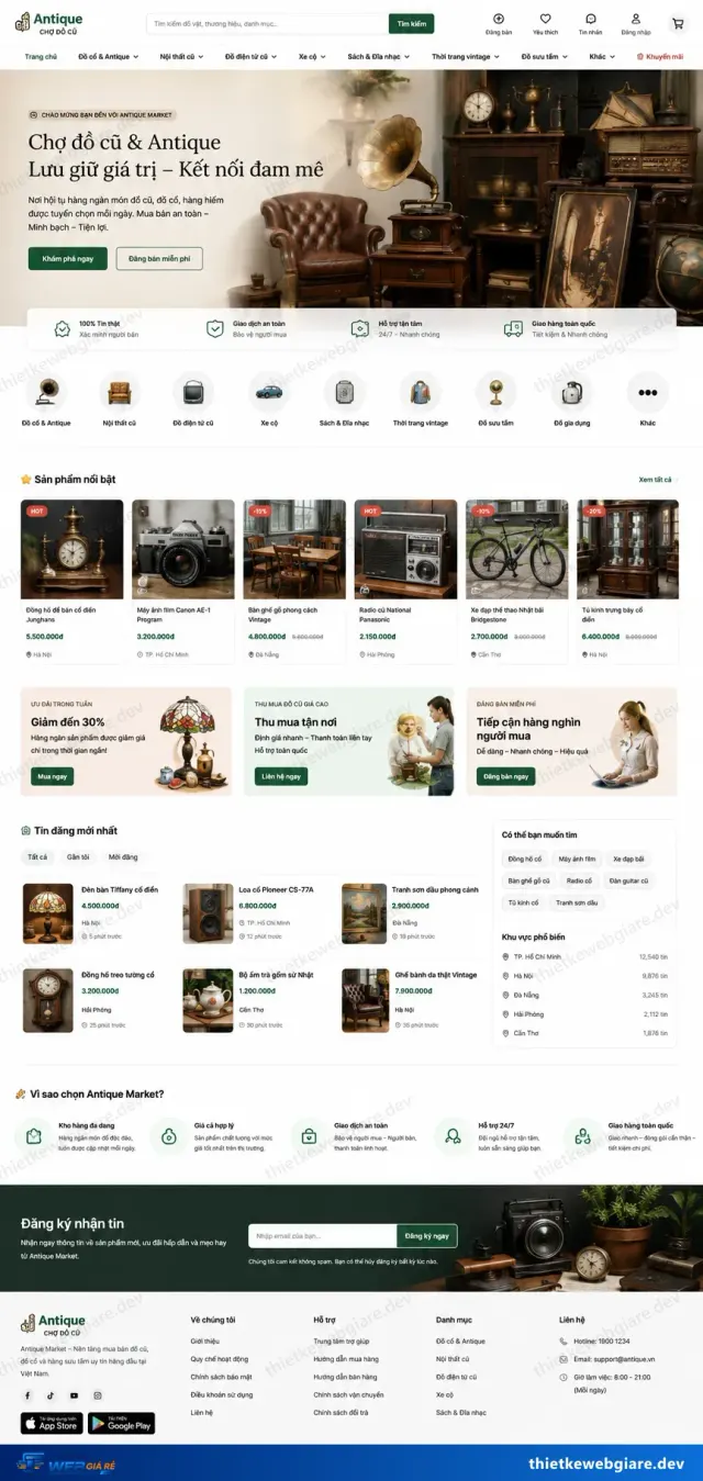 Mẫu website Chợ đồ cũ — giao diện Antique