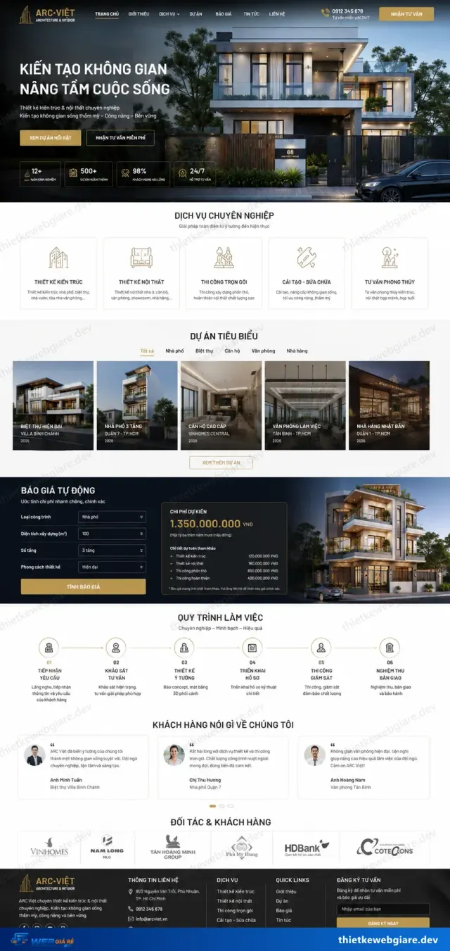 Mẫu website Công ty thiết kế kiến trúc — giao diện Arc Studio