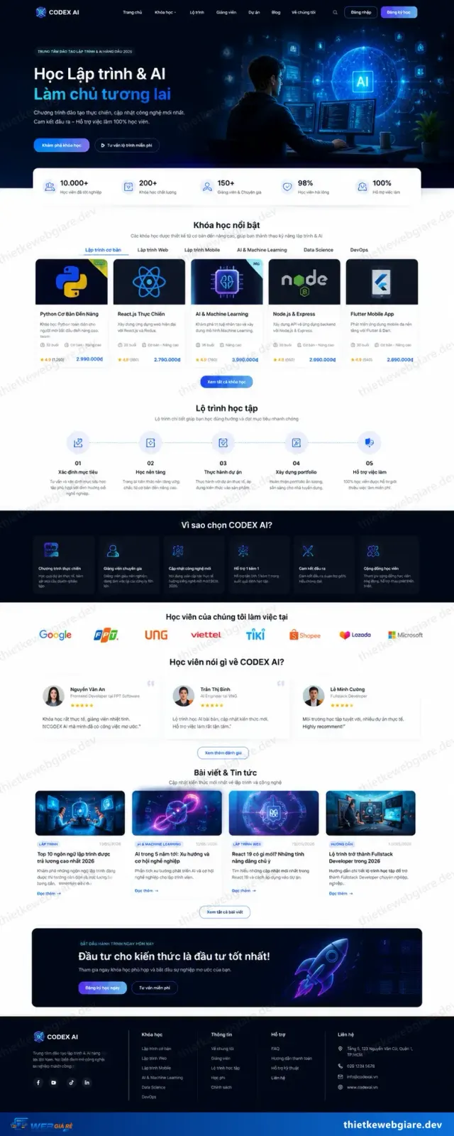 Mẫu website Đào tạo lập trình / AI — giao diện Codex