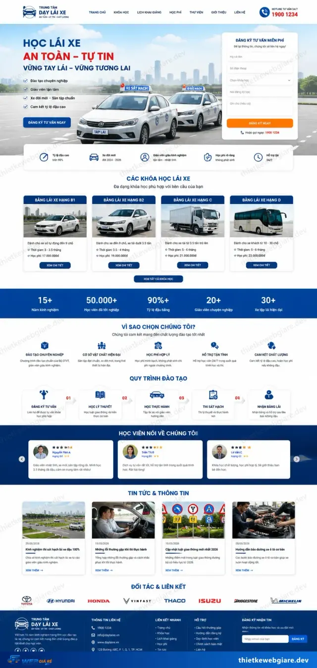 Mẫu website Trung tâm dạy lái xe — giao diện Vững Tay Lái