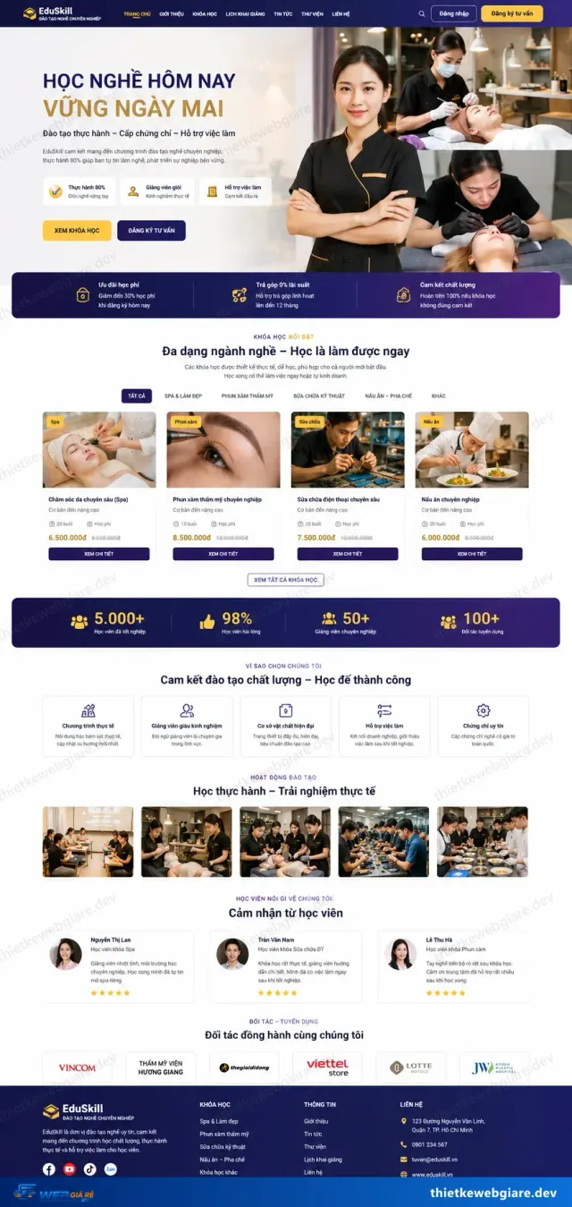 Mẫu website Dạy nghề / kỹ năng — giao diện Học Nghề Vàng