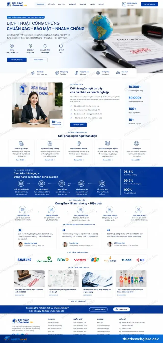 Mẫu website Dịch thuật / công chứng — giao diện Dịch Thuật 24h