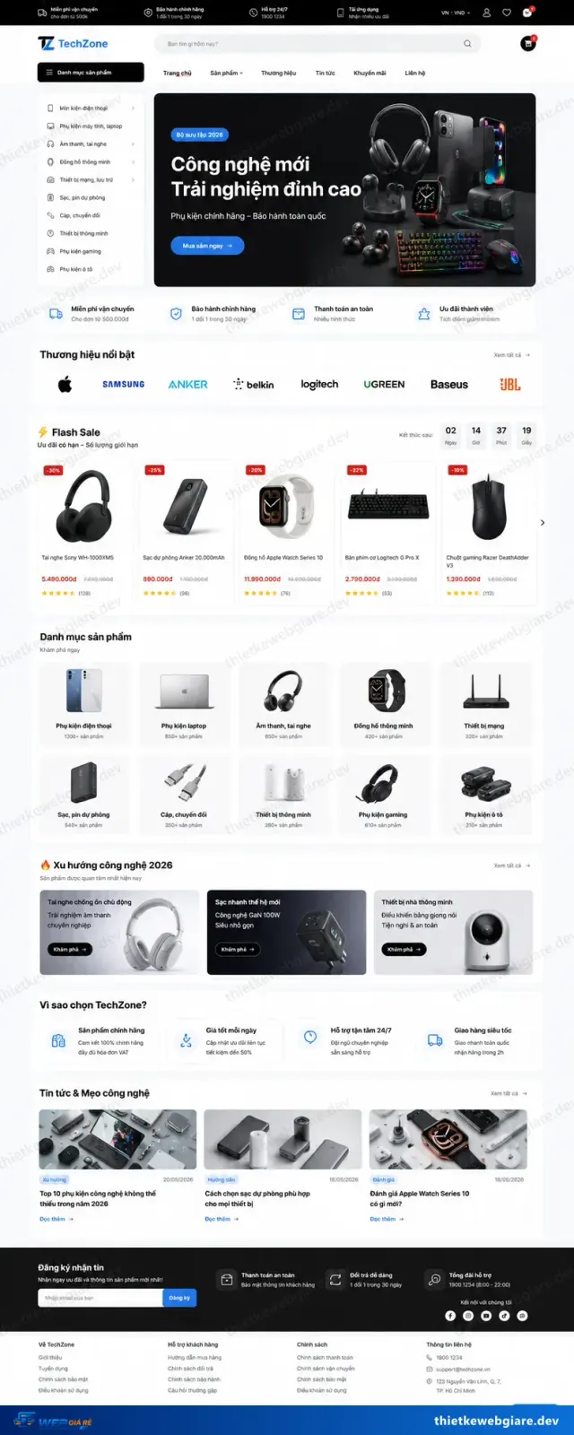 Mẫu website Điện thoại / phụ kiện công nghệ — giao diện TechZone