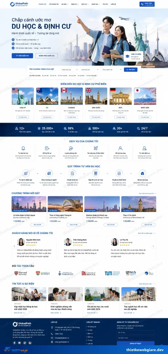 Mẫu website Du học / tư vấn du học — giao diện Global Path