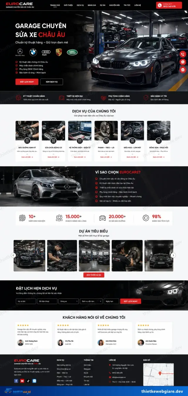 Mẫu website Garage / gara sửa xe — giao diện EuroCare