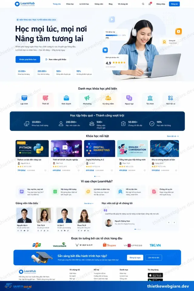 Mẫu website Khoá học online — giao diện Learn Hub