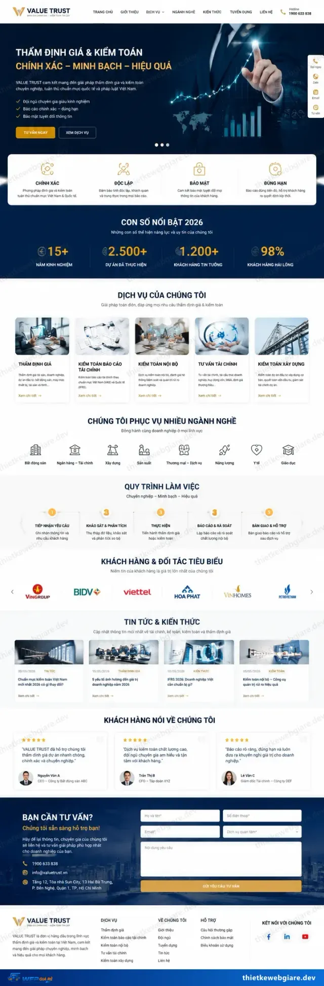Mẫu website Kiểm toán / thẩm định giá — giao diện Value Trust