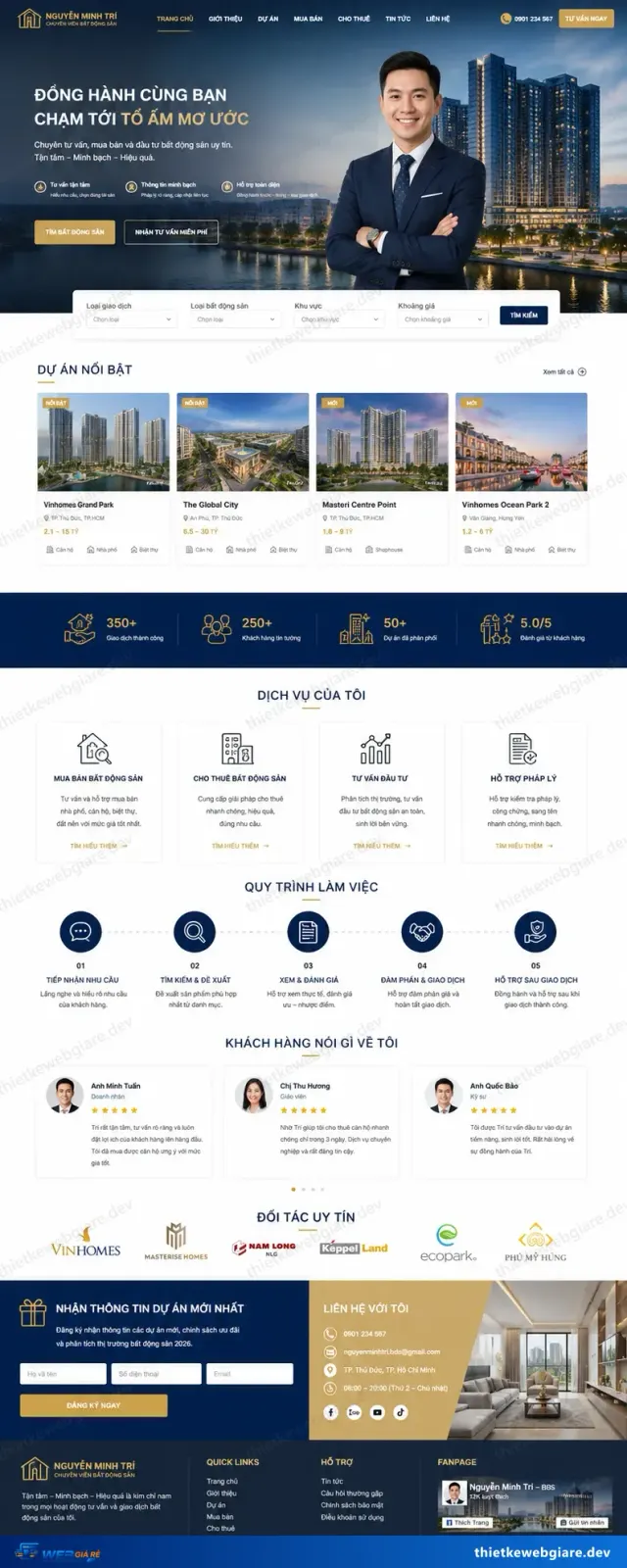 Mẫu website Môi giới bất động sản cá nhân — giao diện Tận Tâm