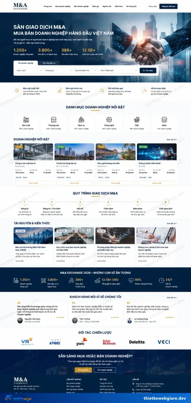 Mẫu website Sàn mua bán doanh nghiệp / M&A — giao diện M&A Exchange
