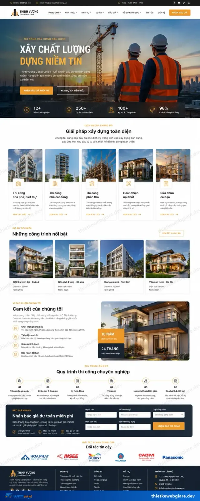 Mẫu website Nhà thầu xây dựng — giao diện Vững Xây