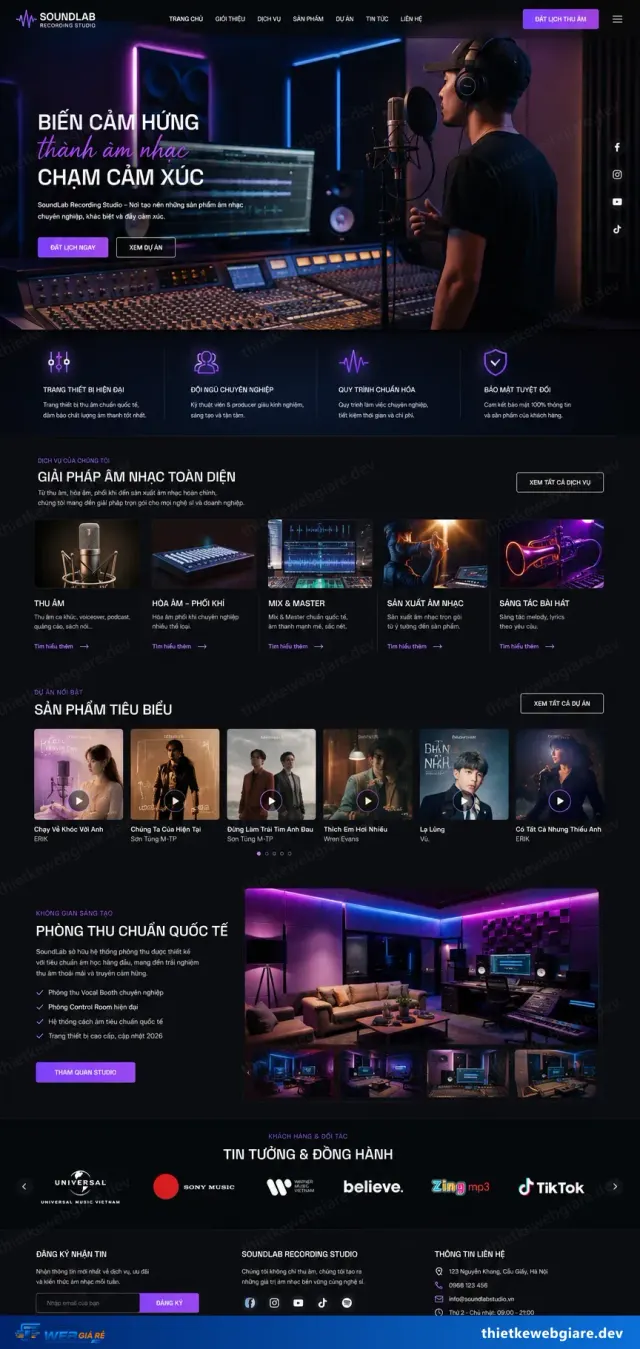 Mẫu website Phòng thu âm — giao diện SoundLab