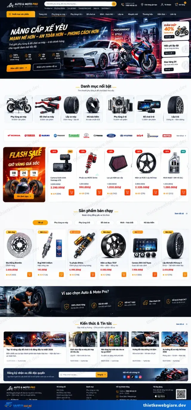 Mẫu website Phụ tùng / đồ chơi xe — giao diện Auto & Moto Pro