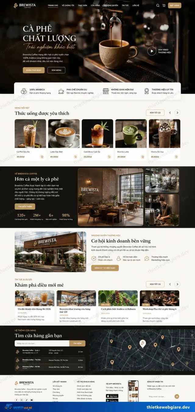 Mẫu website Quán cà phê — giao diện Brewista