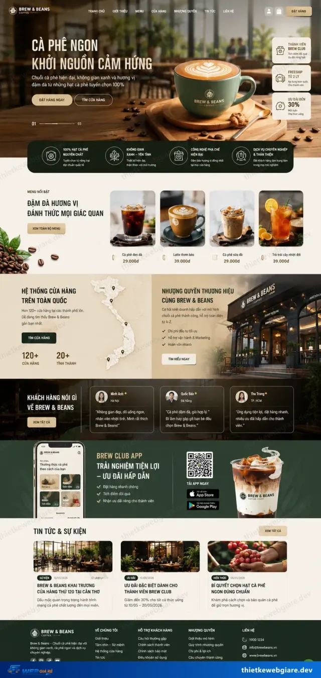 Mẫu website Quán cà phê — giao diện Brew & Beans