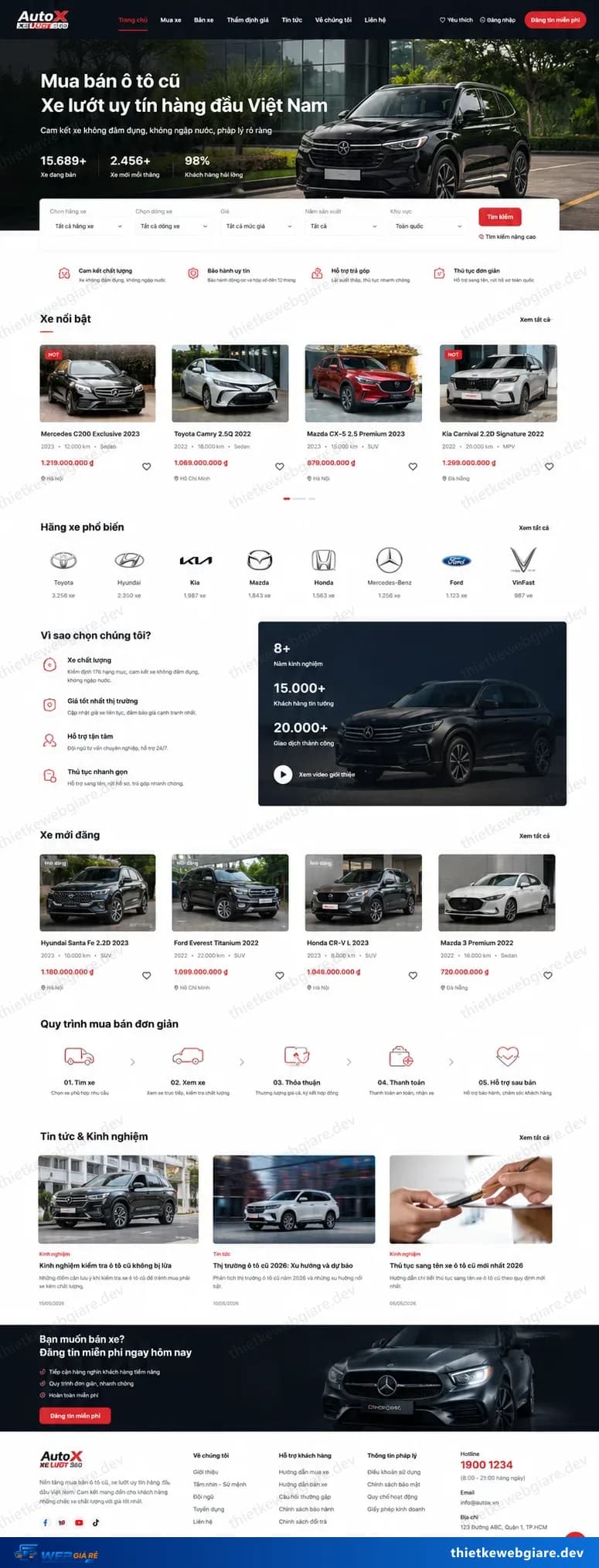 Toàn bộ giao diện mẫu website Showroom ô tô — mẫu AutoX