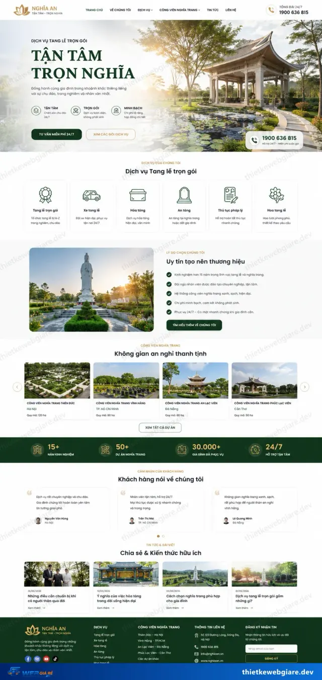 Mẫu website Tang lễ / dịch vụ hiếu hỉ — giao diện Nghĩa An