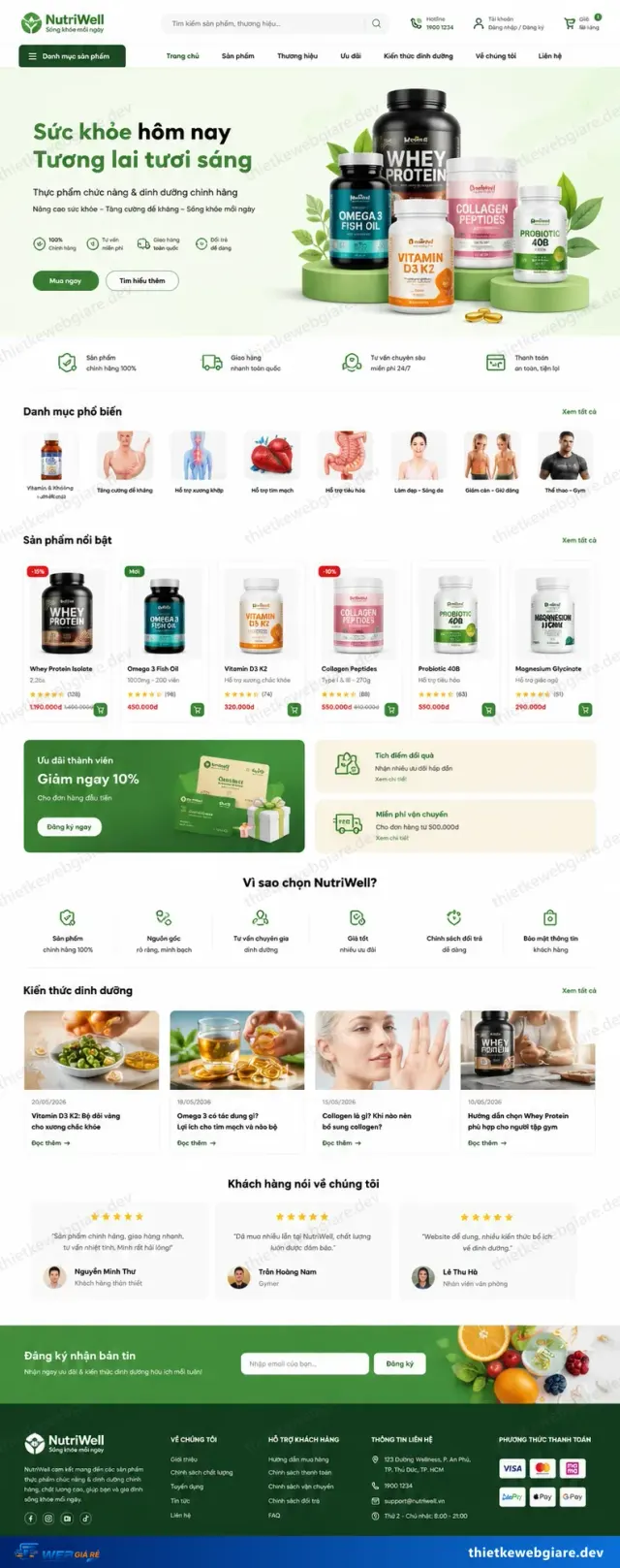 Mẫu website Thực phẩm chức năng — giao diện Nutri Xanh