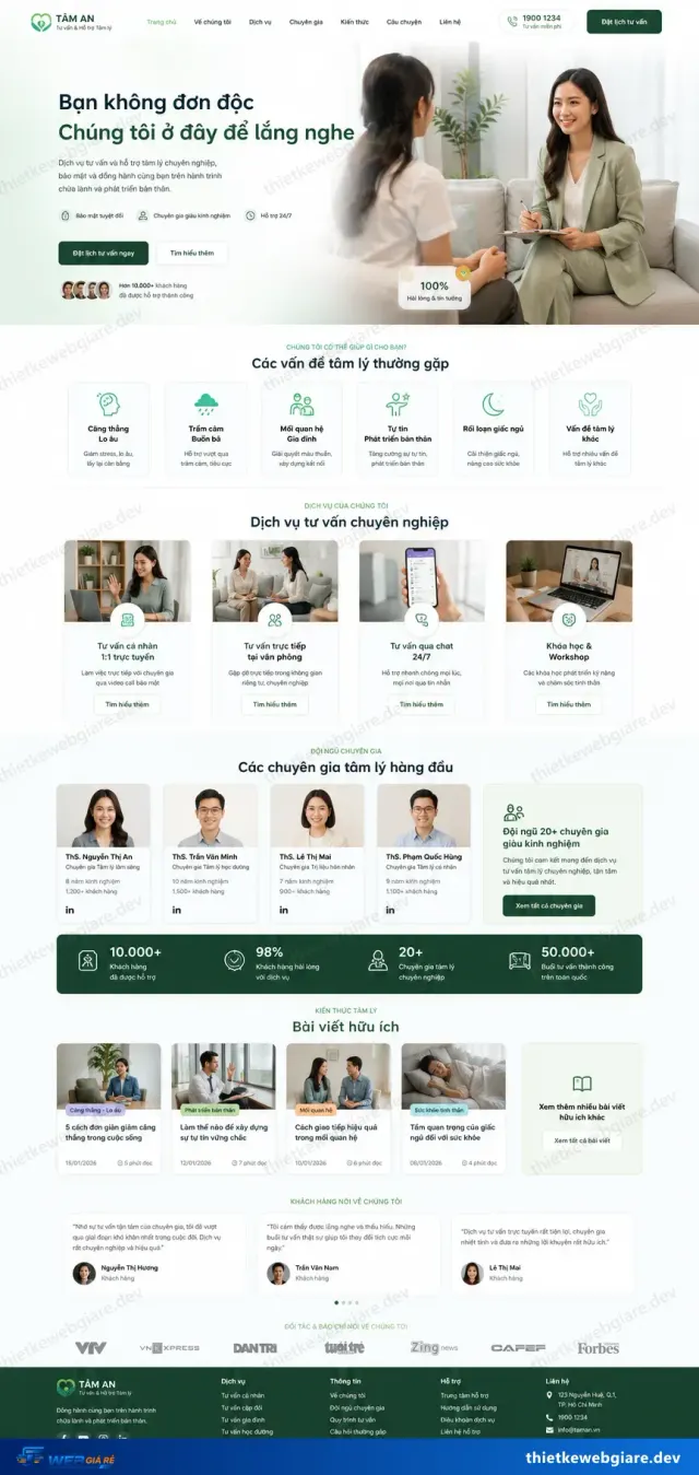 Mẫu website Tư vấn tâm lý — giao diện Tâm An