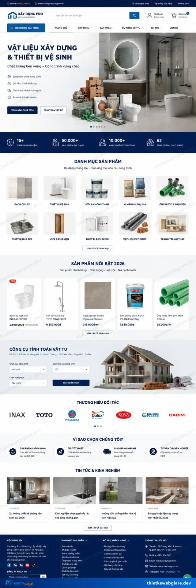 Mẫu website Vật liệu xây dựng — giao diện Vật Tư Pro