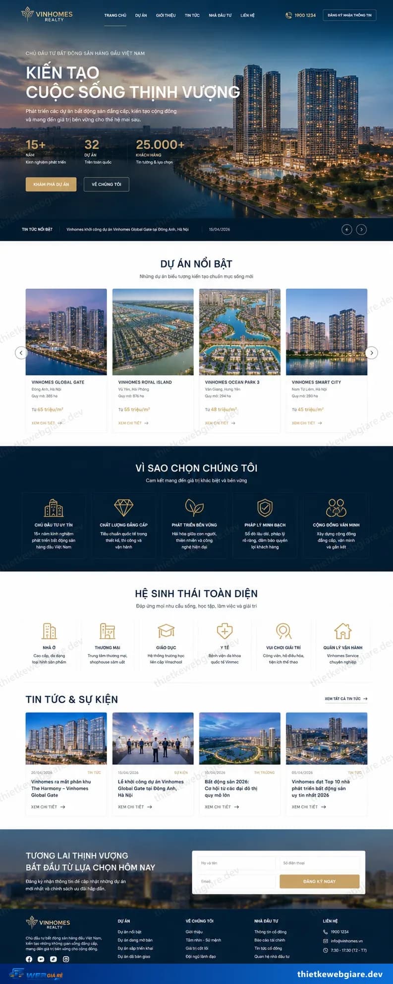 Toàn bộ giao diện mẫu website Chủ đầu tư / dự án bất động sản — mẫu Skyline