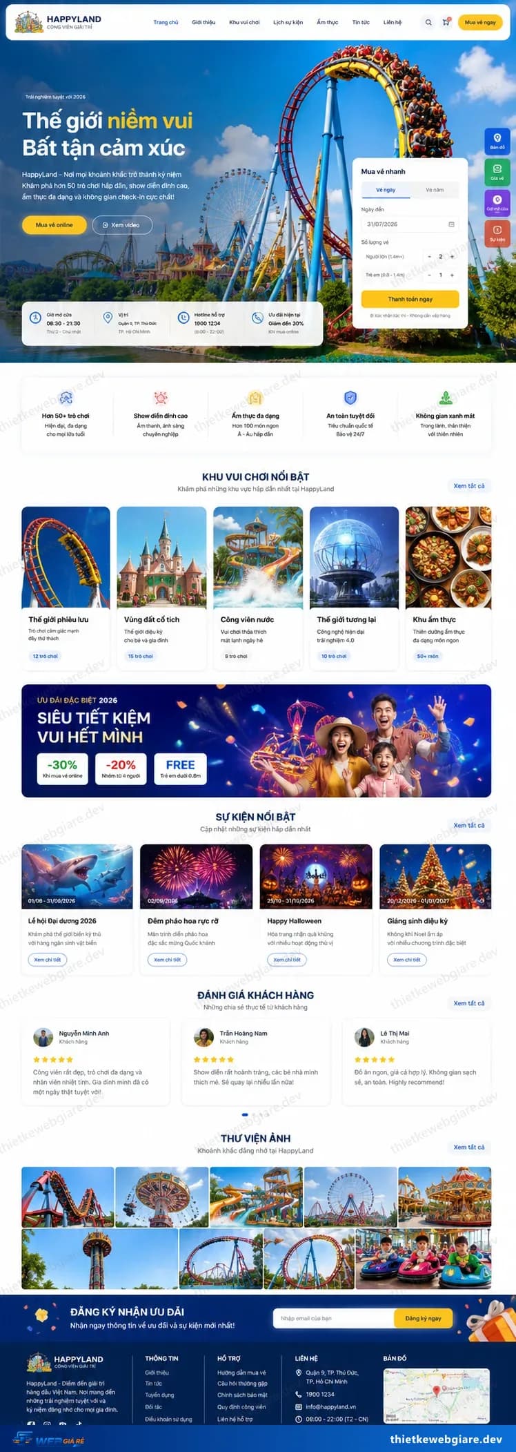 Toàn bộ giao diện mẫu website Công viên giải trí / khu vui chơi — mẫu HappyLand