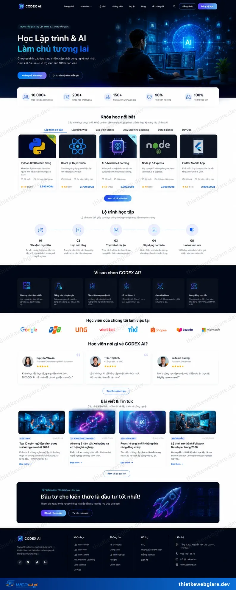 Toàn bộ giao diện mẫu website Đào tạo lập trình / AI — mẫu Codex