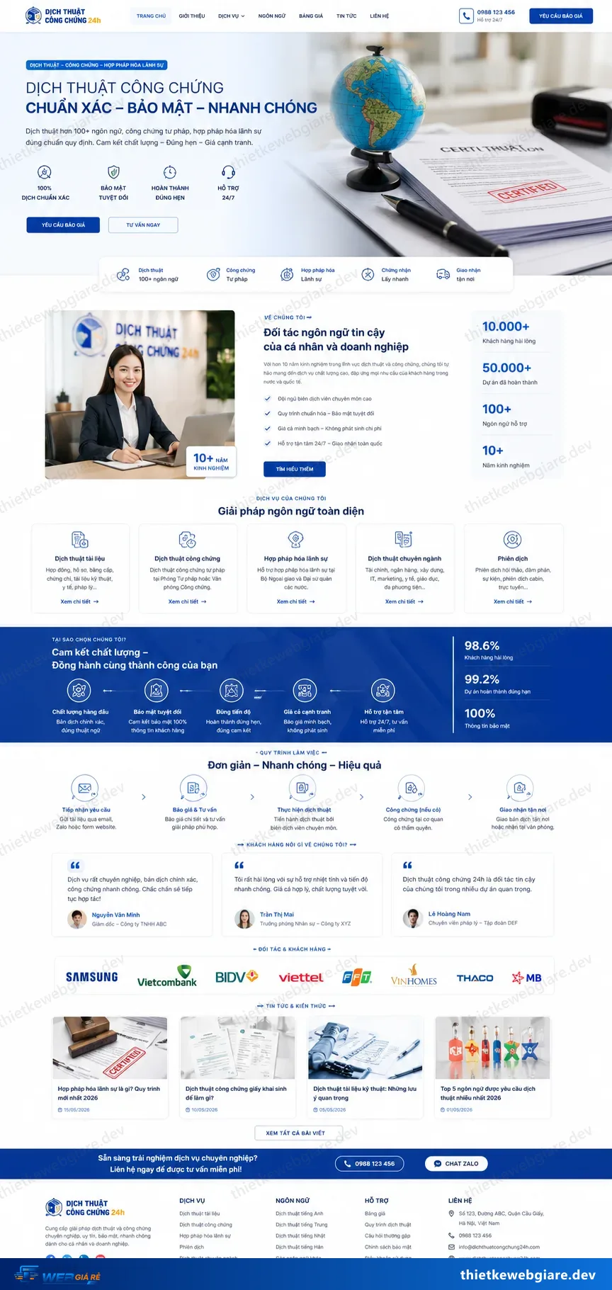 Toàn bộ giao diện mẫu website Dịch thuật / công chứng — mẫu Dịch Thuật 24h