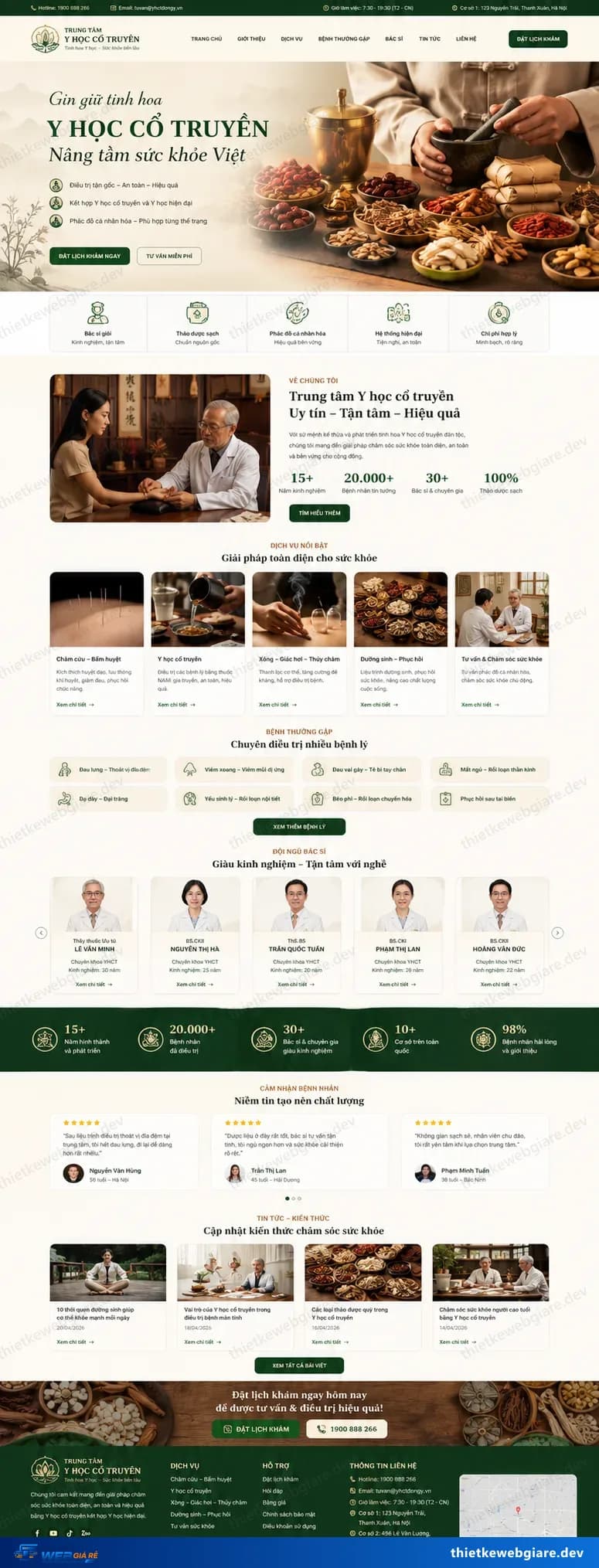 Toàn bộ giao diện mẫu website Đông y / y học cổ truyền — mẫu Tinh Hoa Việt