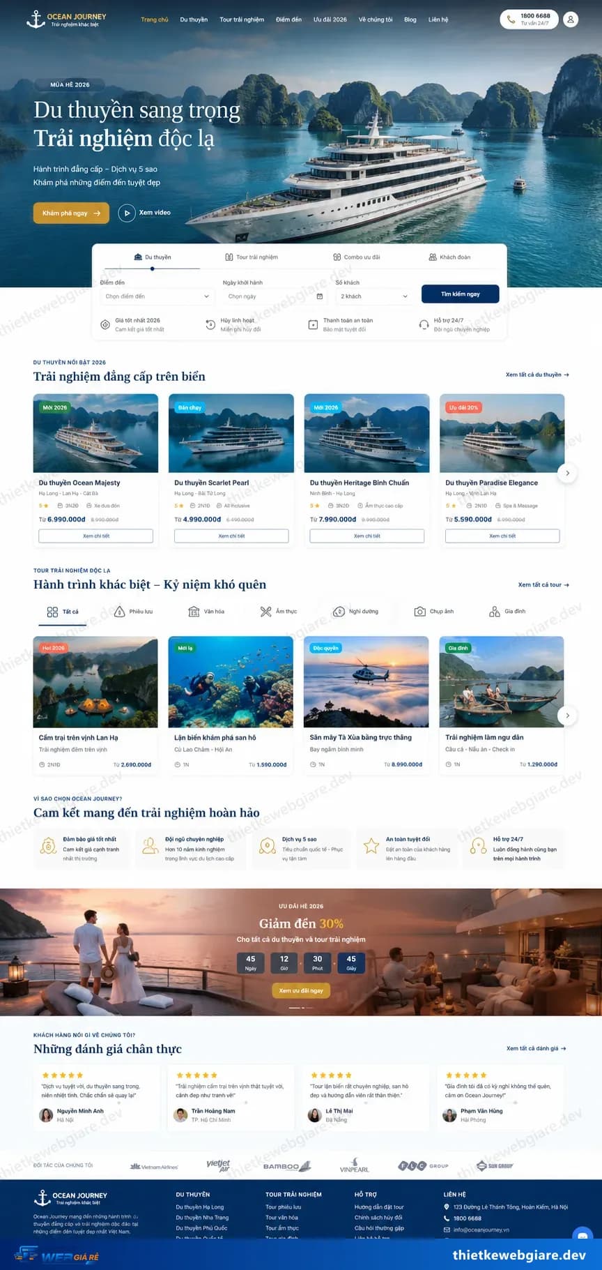 Toàn bộ giao diện mẫu website Du thuyền / tàu nghỉ dưỡng — mẫu Ocean Journey