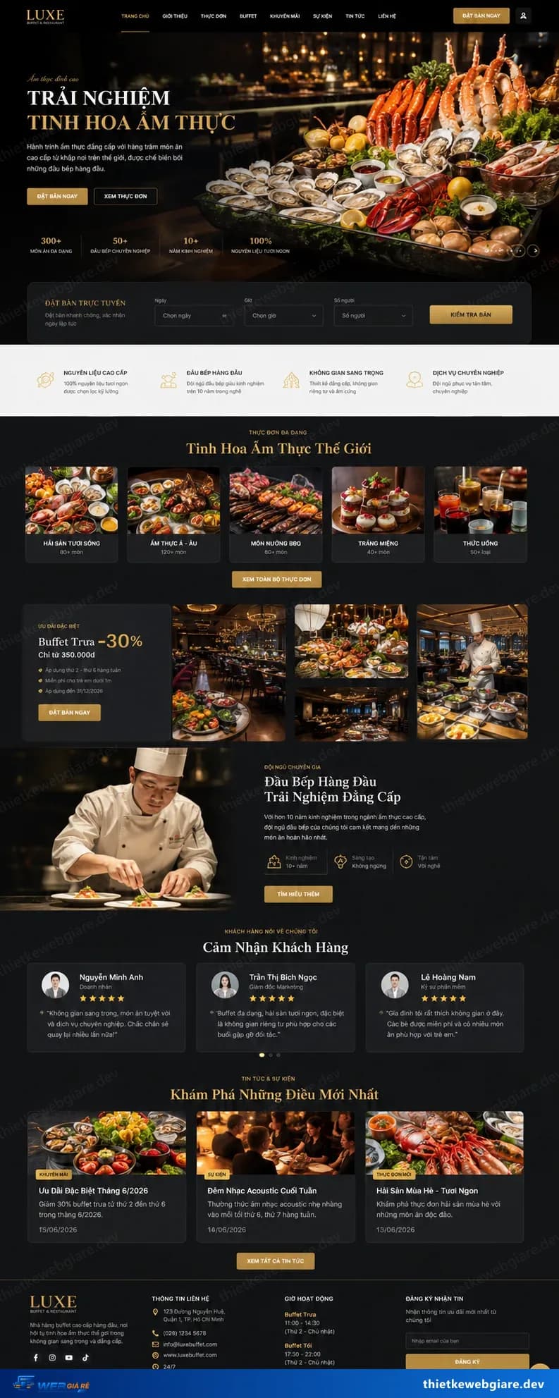 Toàn bộ giao diện mẫu website Nhà hàng — mẫu Luxe Buffet