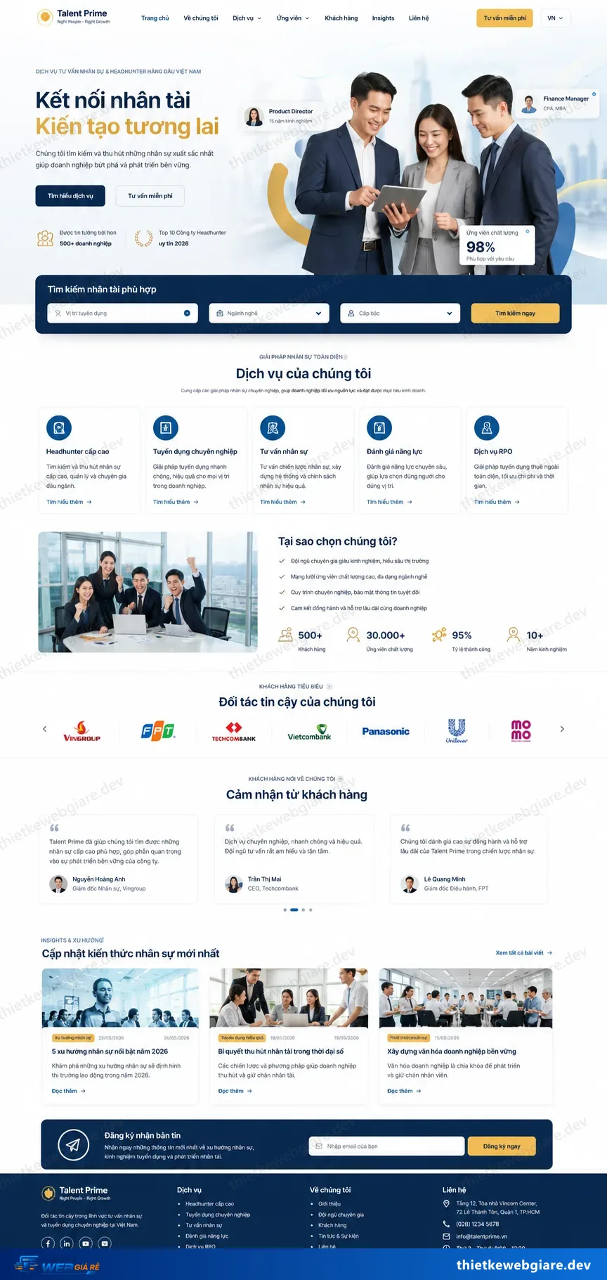 Toàn bộ giao diện mẫu website Nhân sự / tuyển dụng — mẫu Talent Prime