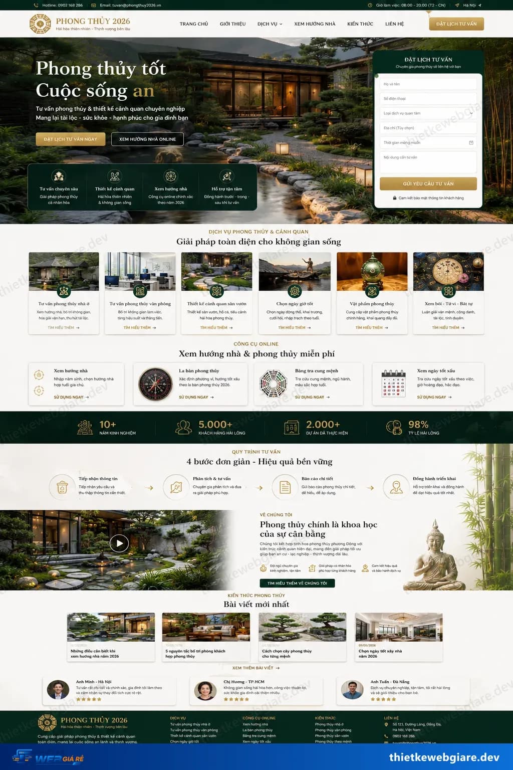 Toàn bộ giao diện mẫu website Phong thủy / tư vấn tâm linh — mẫu An Cư