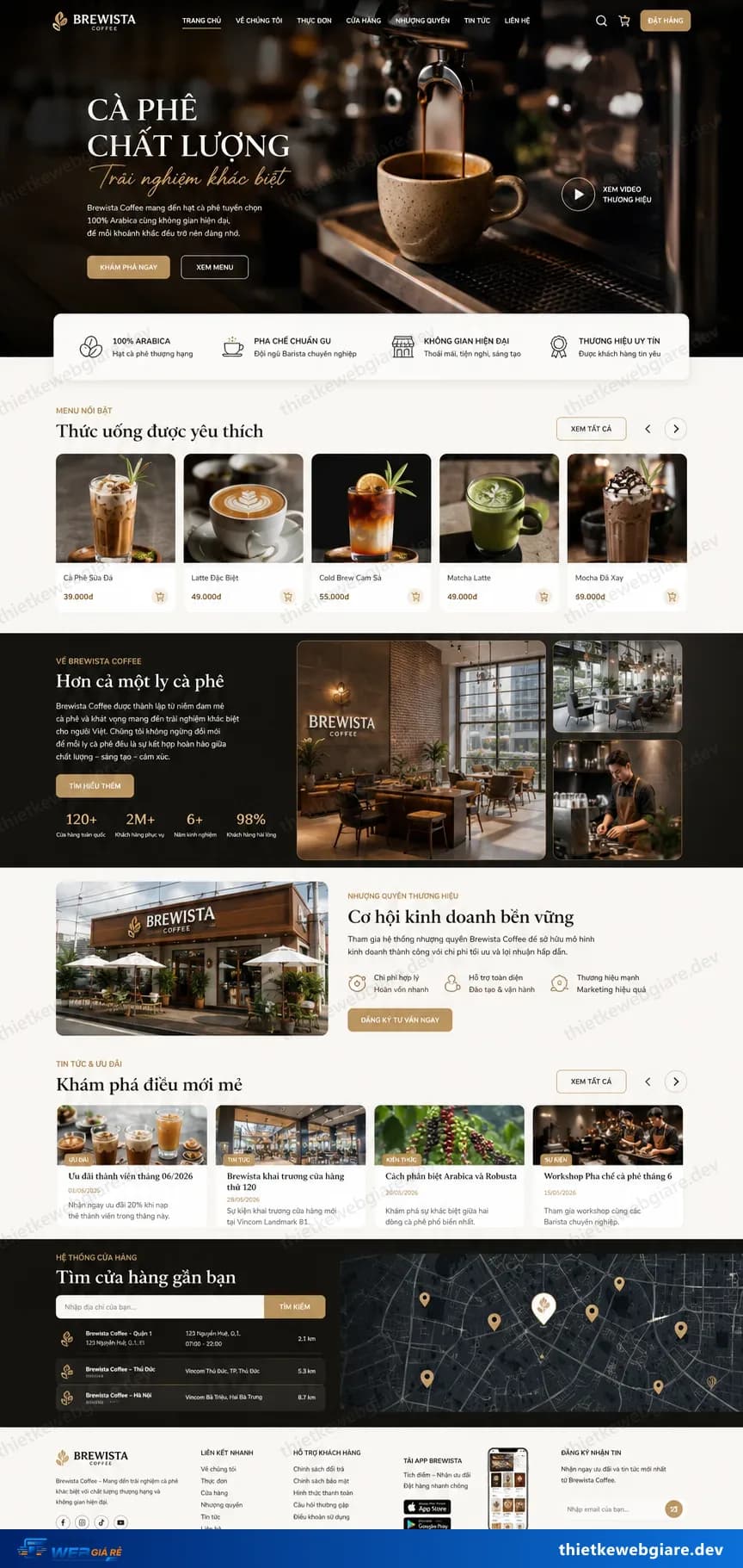 Toàn bộ giao diện mẫu website Quán cà phê — mẫu Brewista