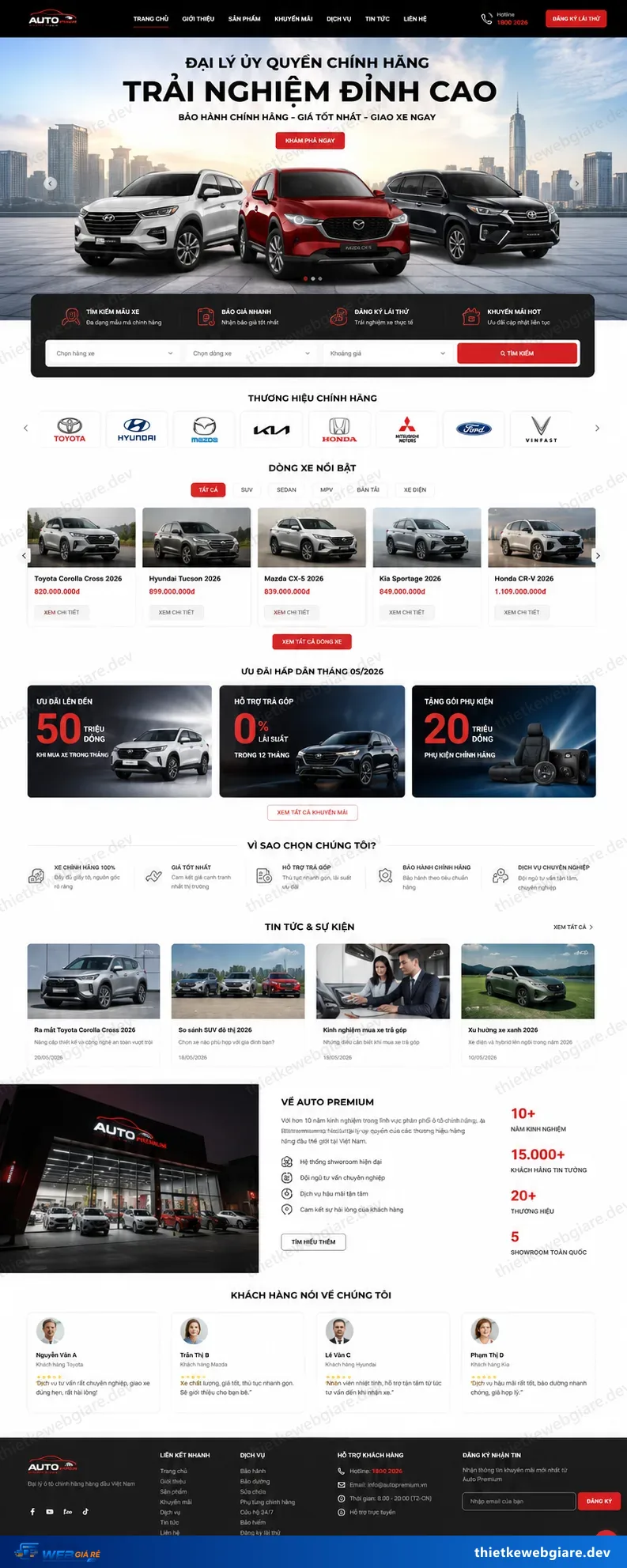 Toàn bộ giao diện mẫu website Showroom ô tô — mẫu Auto Premium