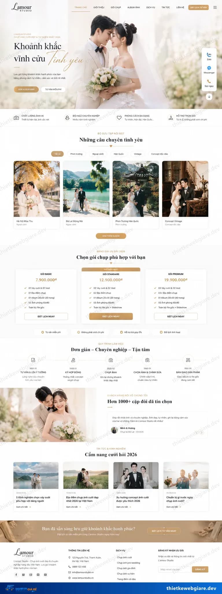 Toàn bộ giao diện mẫu website Studio chụp ảnh / quay phim — mẫu L'amour