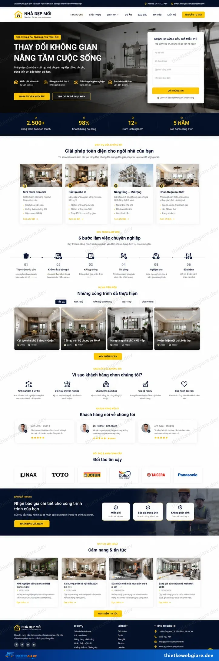 Toàn bộ giao diện mẫu website Sửa chữa điện nước / nhà cửa — mẫu Nhà Mới