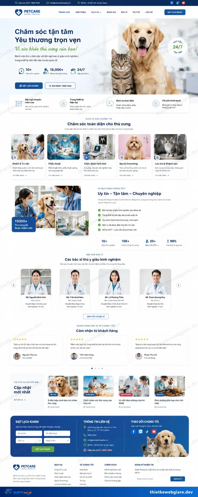 Toàn bộ giao diện mẫu website Thú y / chăm sóc thú cưng — mẫu PetCare