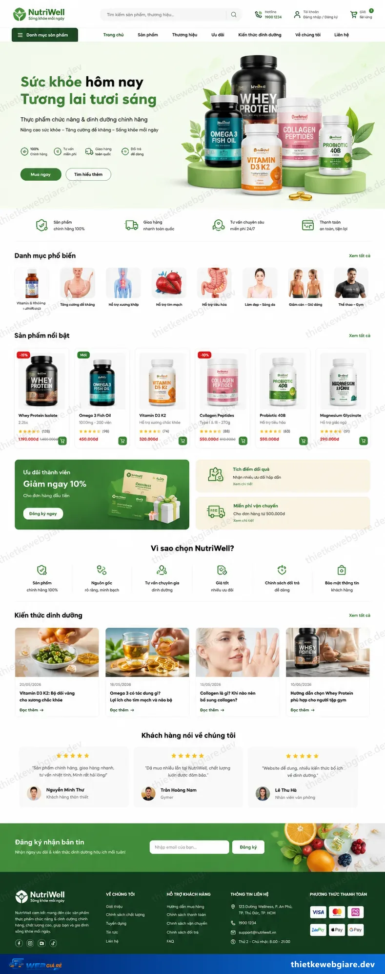 Toàn bộ giao diện mẫu website Thực phẩm chức năng — mẫu Nutri Xanh