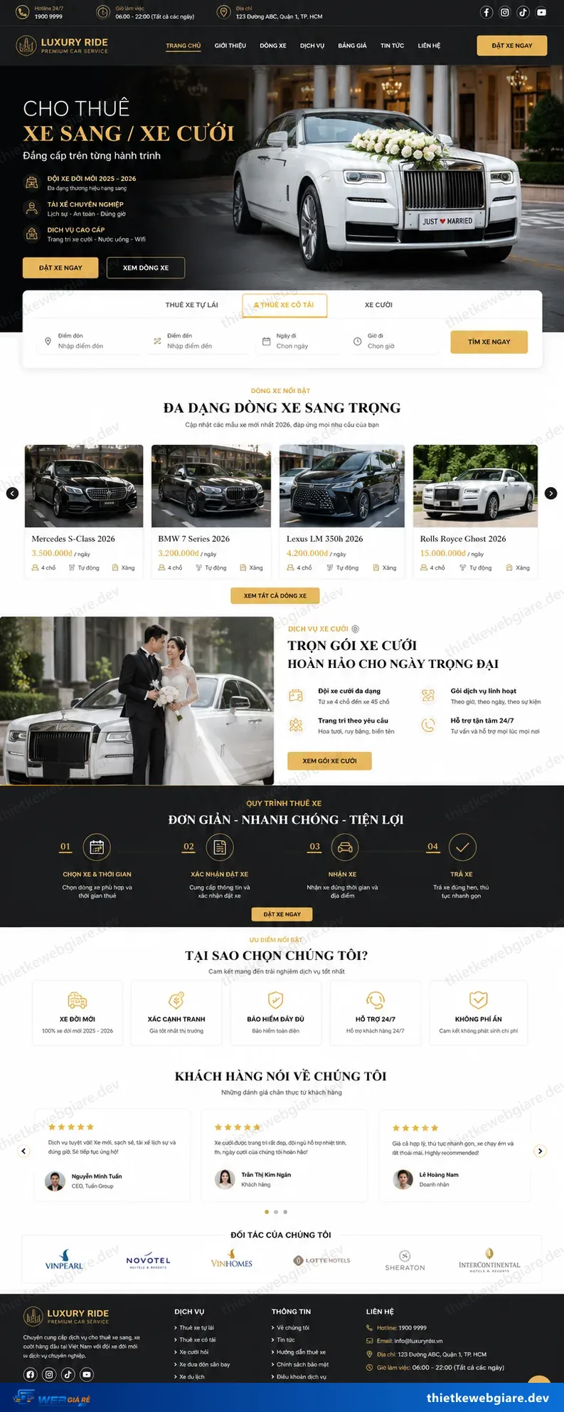 Toàn bộ giao diện mẫu website Cho thuê xe du lịch — mẫu Luxury Ride