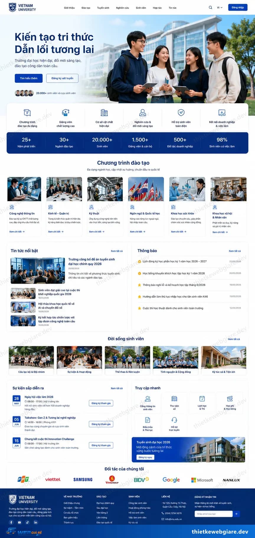 Toàn bộ giao diện mẫu website Trường học — mẫu Đại Học Việt