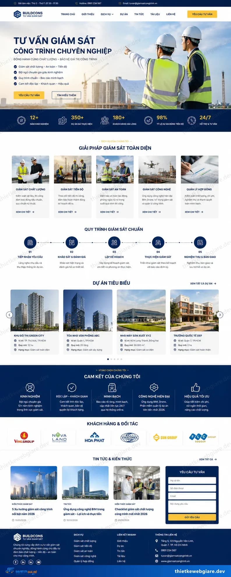 Toàn bộ giao diện mẫu website Tư vấn giám sát công trình — mẫu Chuẩn Mực