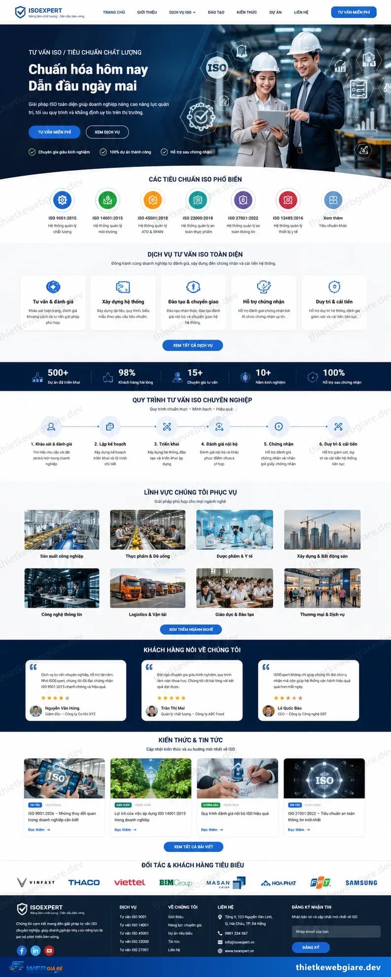 Toàn bộ giao diện mẫu website Tư vấn ISO / tiêu chuẩn chất lượng — mẫu ISO Expert
