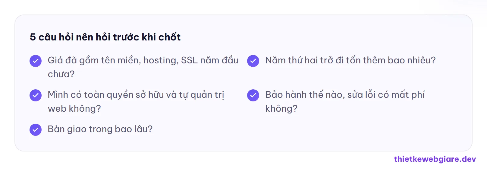 5 câu hỏi nên hỏi trước khi chốt — chi phí thiết kế website