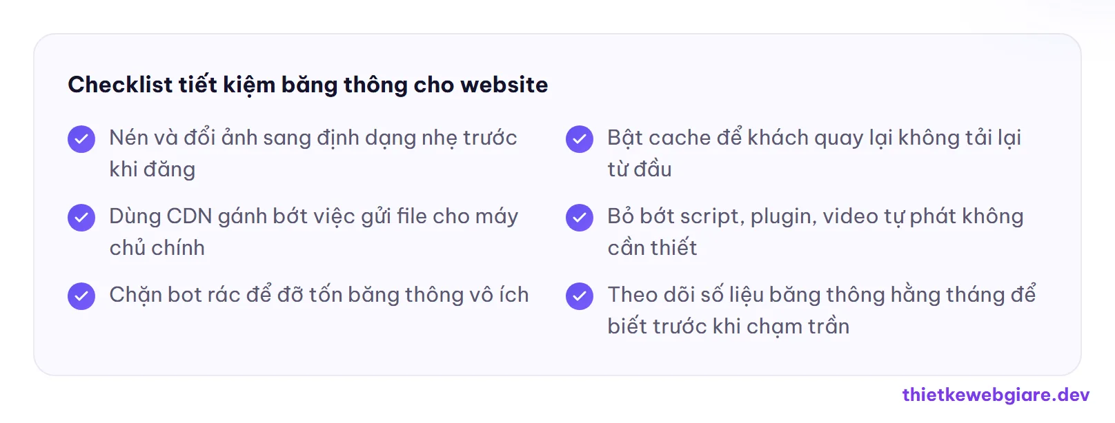 Checklist tiết kiệm băng thông cho website — băng thông hosting là gì