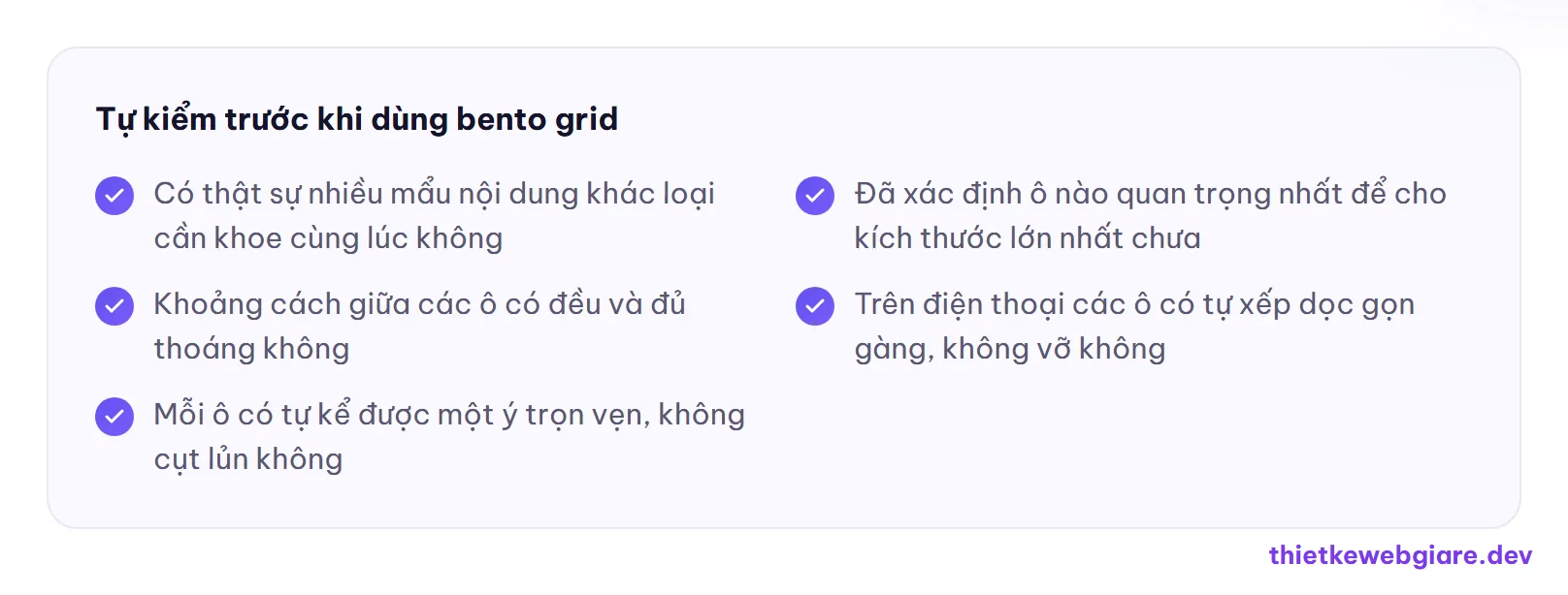 Tự kiểm trước khi dùng bento grid — bento grid là gì