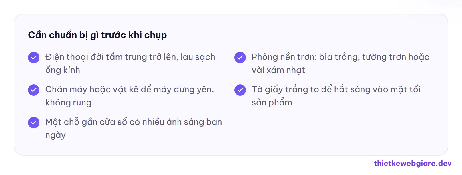 Cần chuẩn bị gì trước khi chụp — cách chụp ảnh sản phẩm cho web