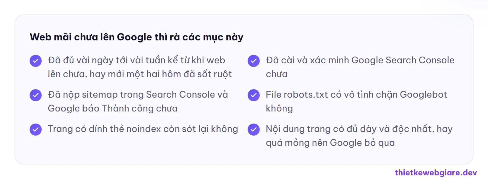 Web mãi chưa lên Google thì rà các mục này — cách kiểm tra web đã lên Google chưa