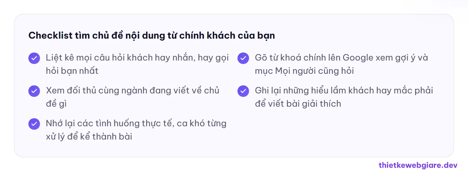 Checklist tìm chủ đề nội dung từ chính khách của bạn — cách lên kế hoạch nội dung website